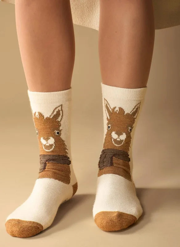 Alpaca Face Alpaca Socks | Half Cushion Cute Alpaca Animal Face