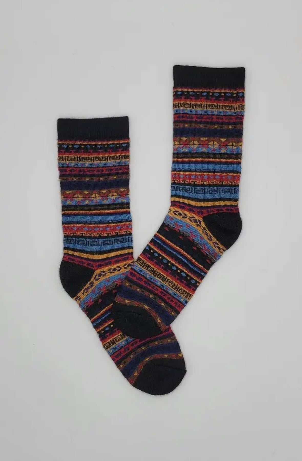 Black /Red/Yellow Fair Isle | Alpaca Socks | Full Cushion