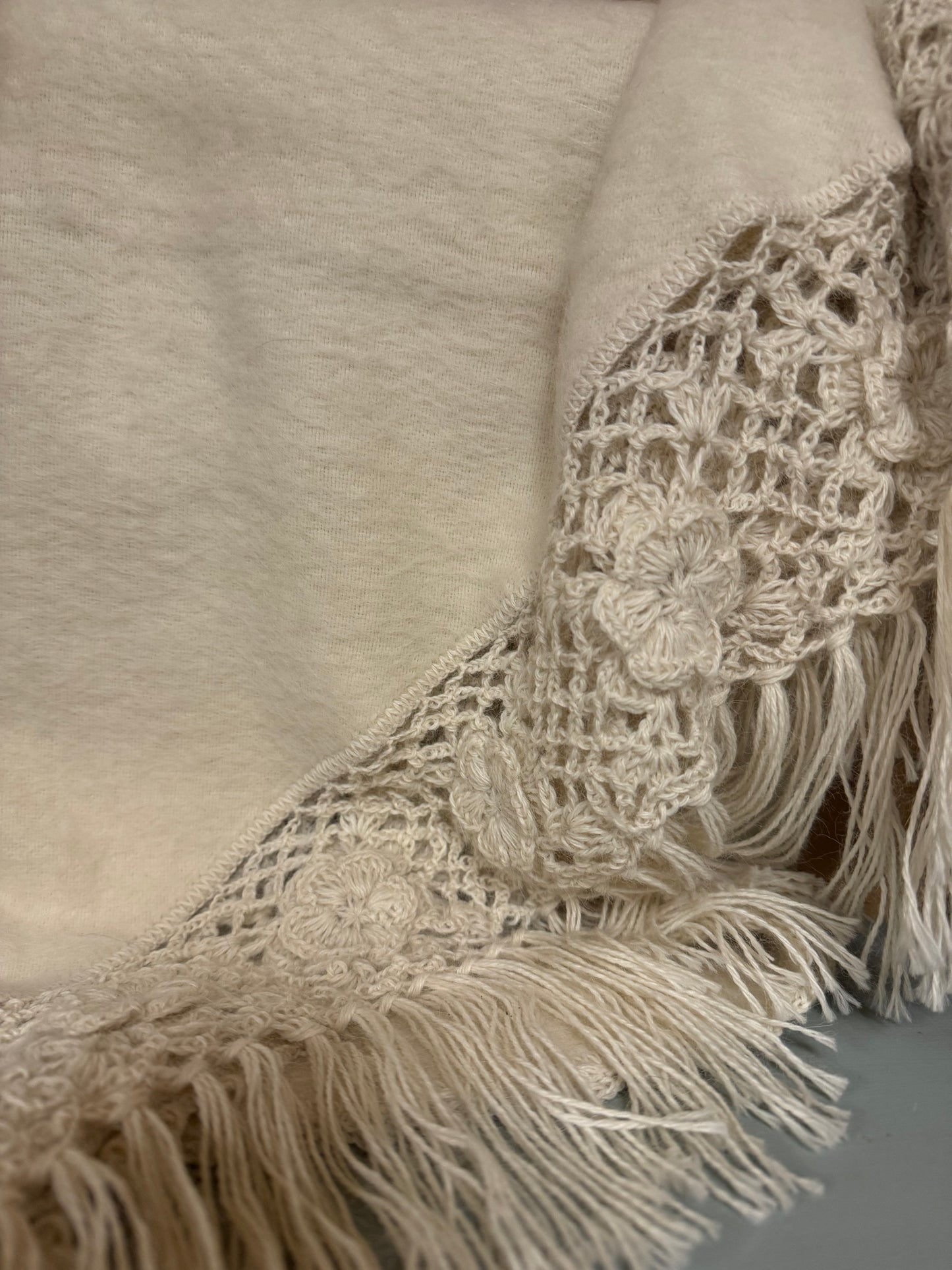 Alpaca Triangle Shawl - Roses - Ivory or Black (Choose Color)