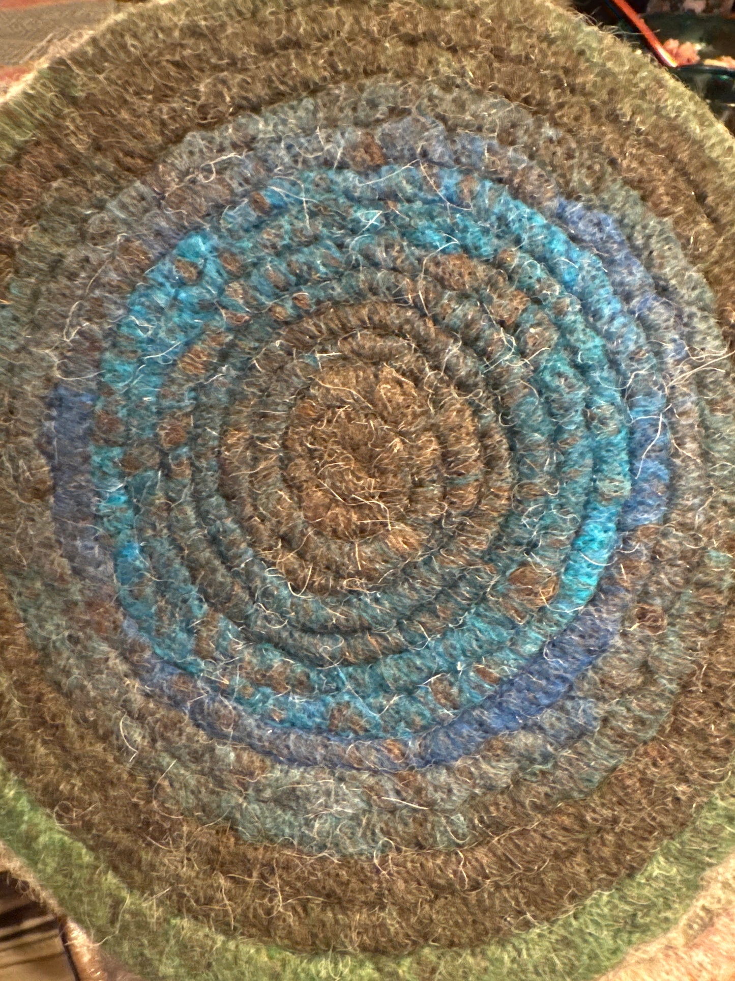 Blue/Green Trivet from Enchanted Farms Alpaca Fiber!! 7.5”