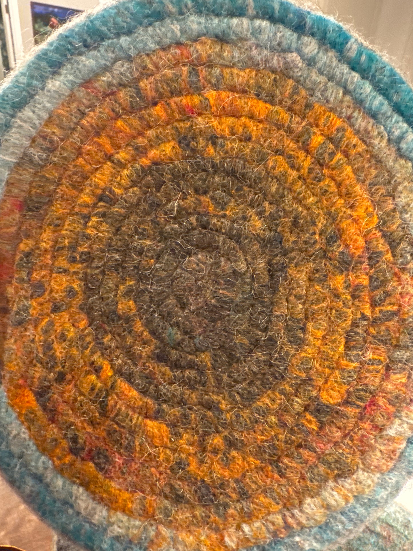 Blue/Green Trivet from Enchanted Farms Alpaca Fiber!! 7.5”