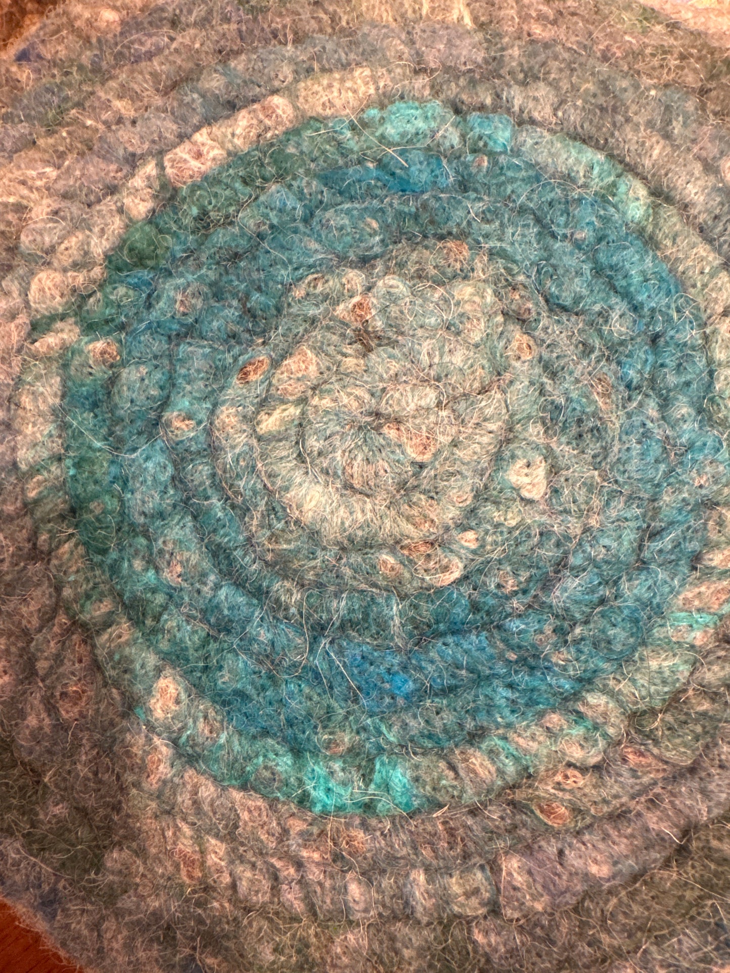 Blue/Green Trivet from Enchanted Farms Alpaca Fiber!! 7.5”