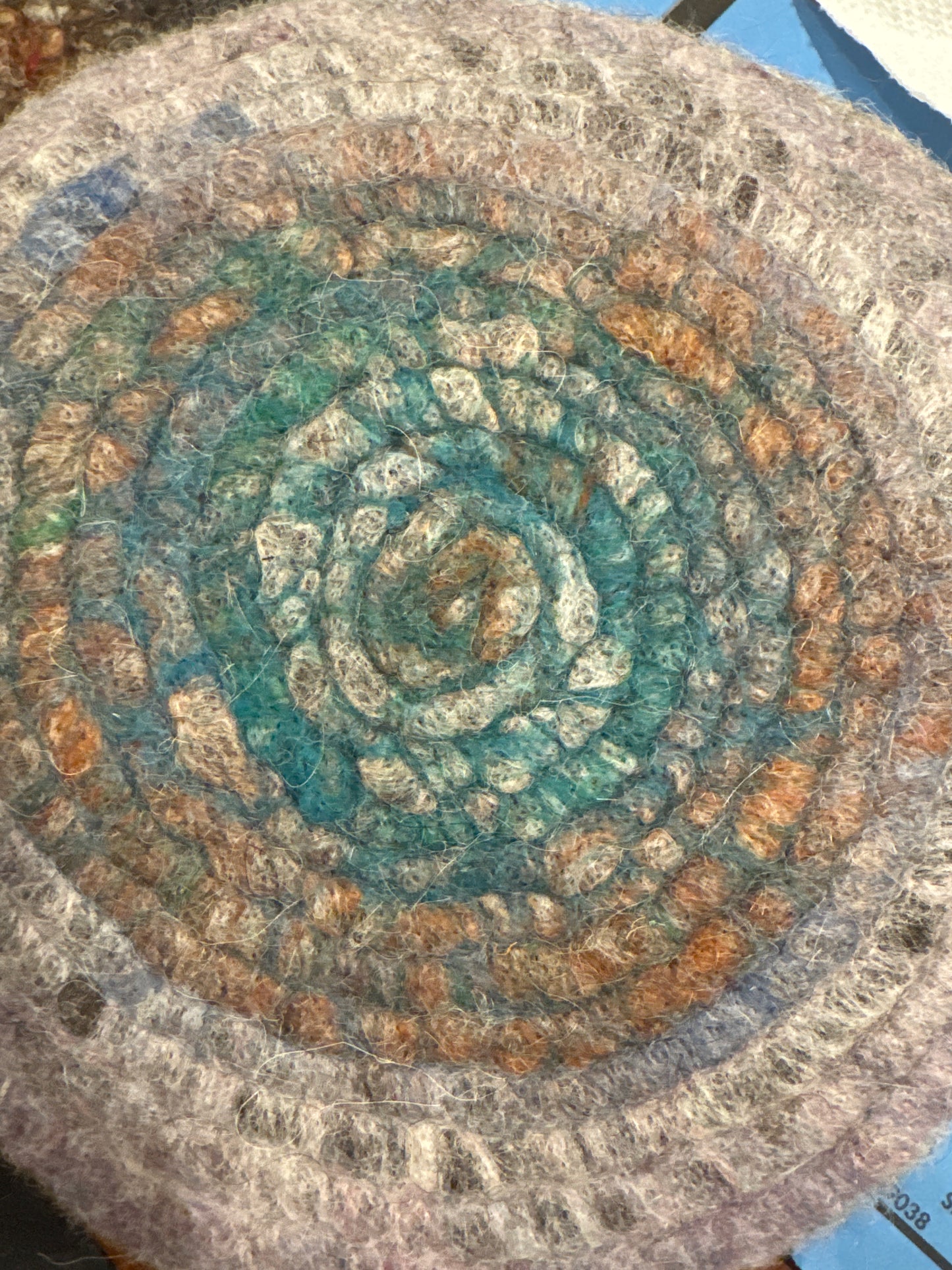 Blue/Green Trivet from Enchanted Farms Alpaca Fiber!! 7.5”