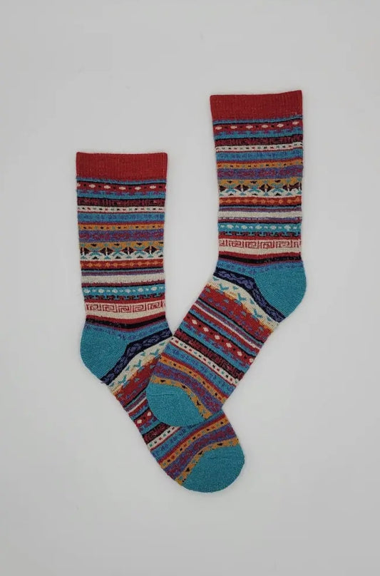 Red/blue Alpaca Face Fair Isle | Alpaca Socks | Full Cushion