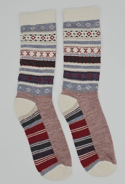 Blush Striped Hiking & Lounging | Alpaca Crew Socks | Light Cushion