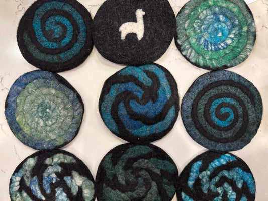 Coaster from Enchanted Farms Alpaca Fiber!! Blue, Green & Black