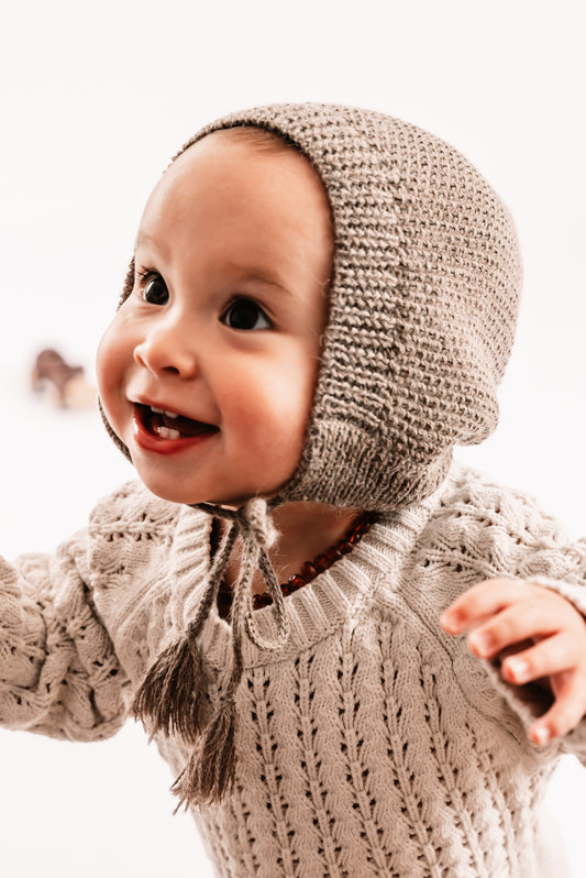 Child Alpaca Bonnet Hat with Tie Strings