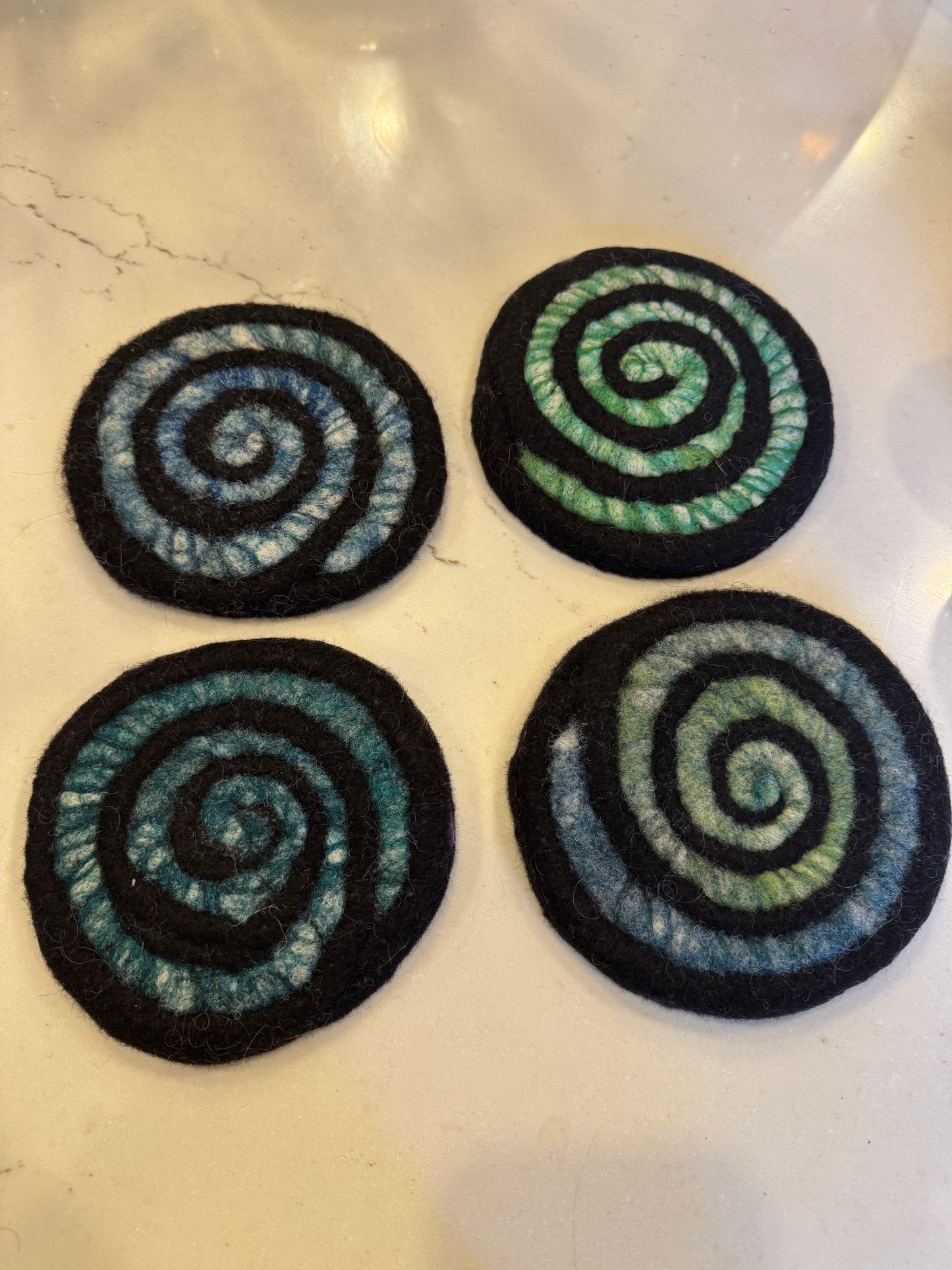 Coaster from Enchanted Farms Alpaca Fiber!! Blue, Green & Black