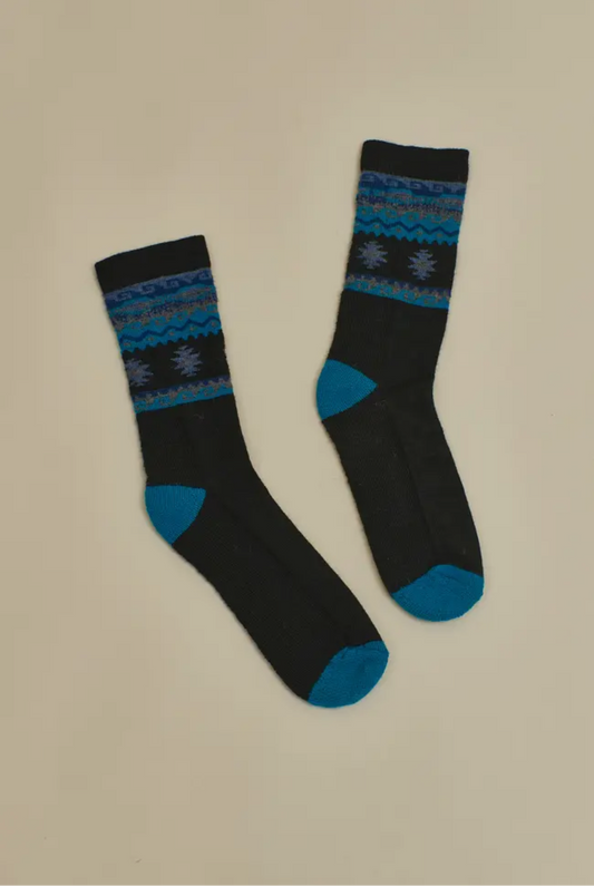 Turquoise & Black Southwest Alpaca Socks | Alpaca Socks | Light Cushion