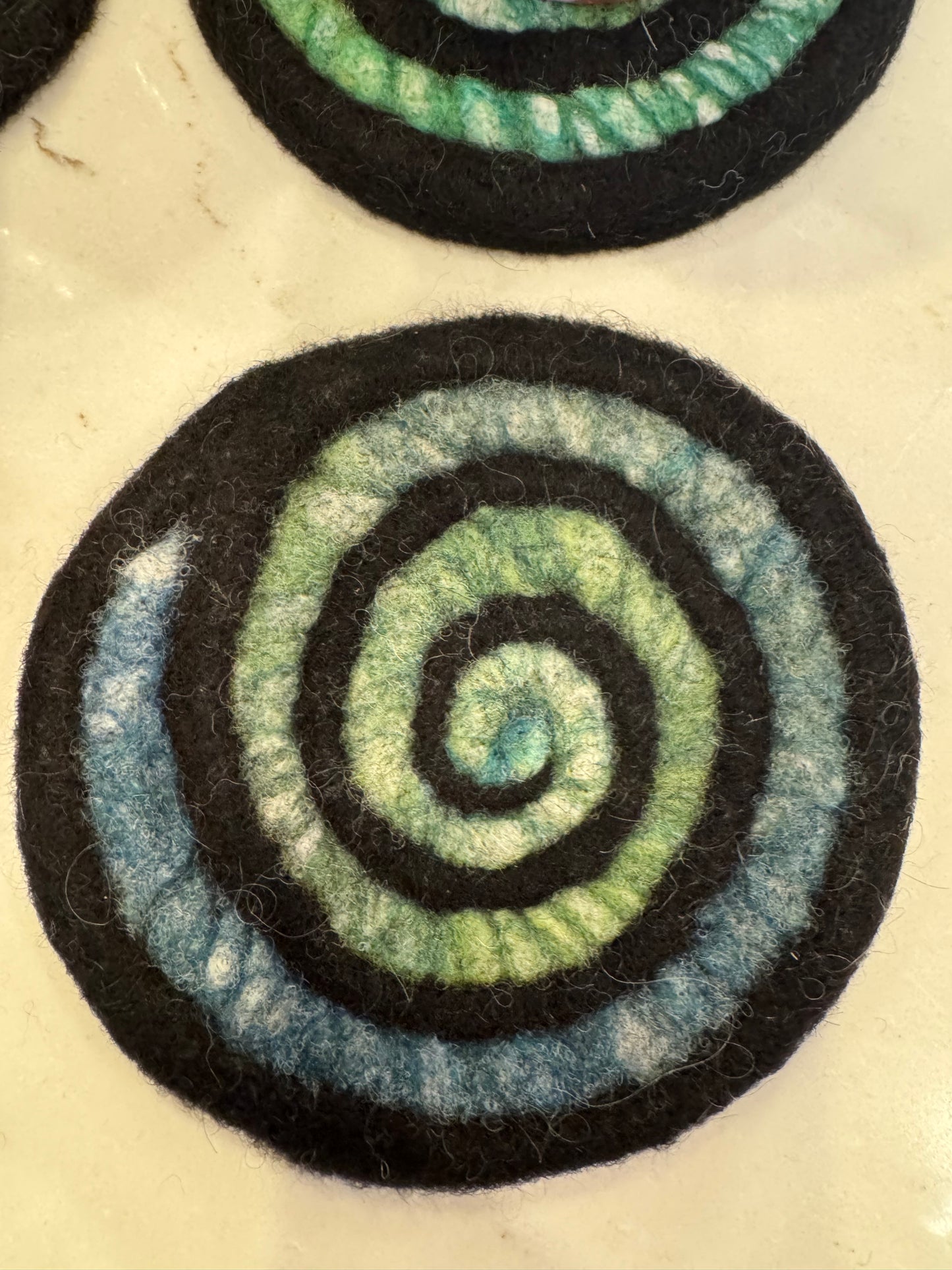 Coaster from Enchanted Farms Alpaca Fiber!! Blue, Green & Black