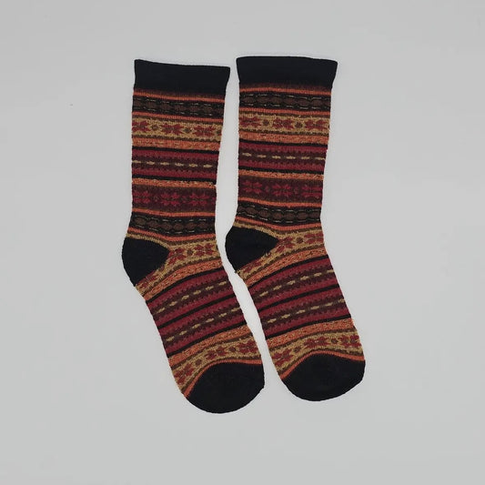 Black & Orange Fair Isle | Alpaca Socks | Full Cushion