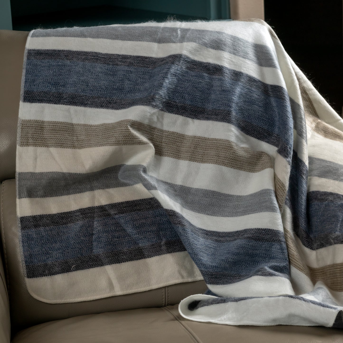 Edmonds Coastal Stripes Throw Alpaca Blanket - Striped - Brushed Alpaca Throw Blanket