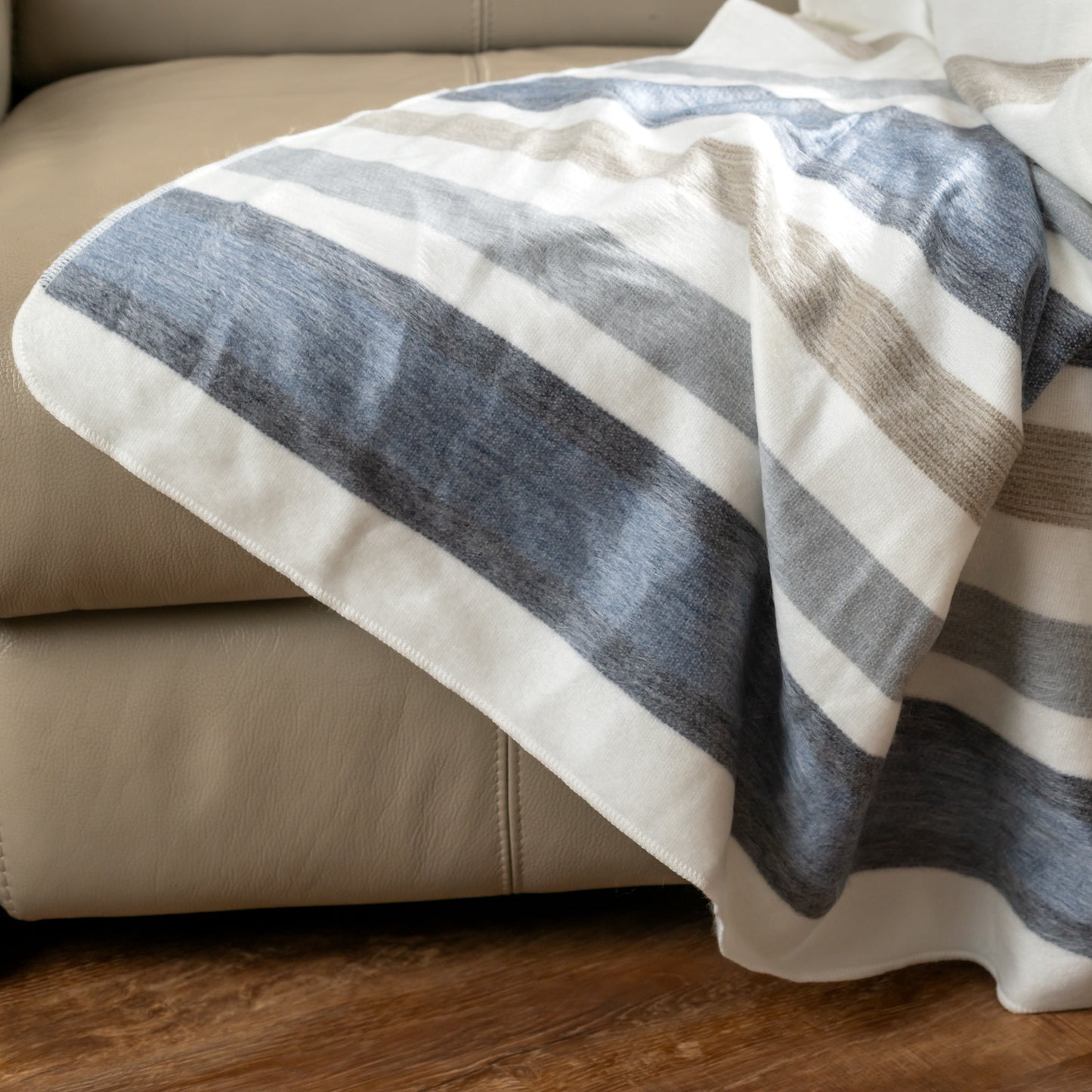 Edmonds Coastal Stripes Throw Alpaca Blanket - Striped - Brushed Alpaca Throw Blanket