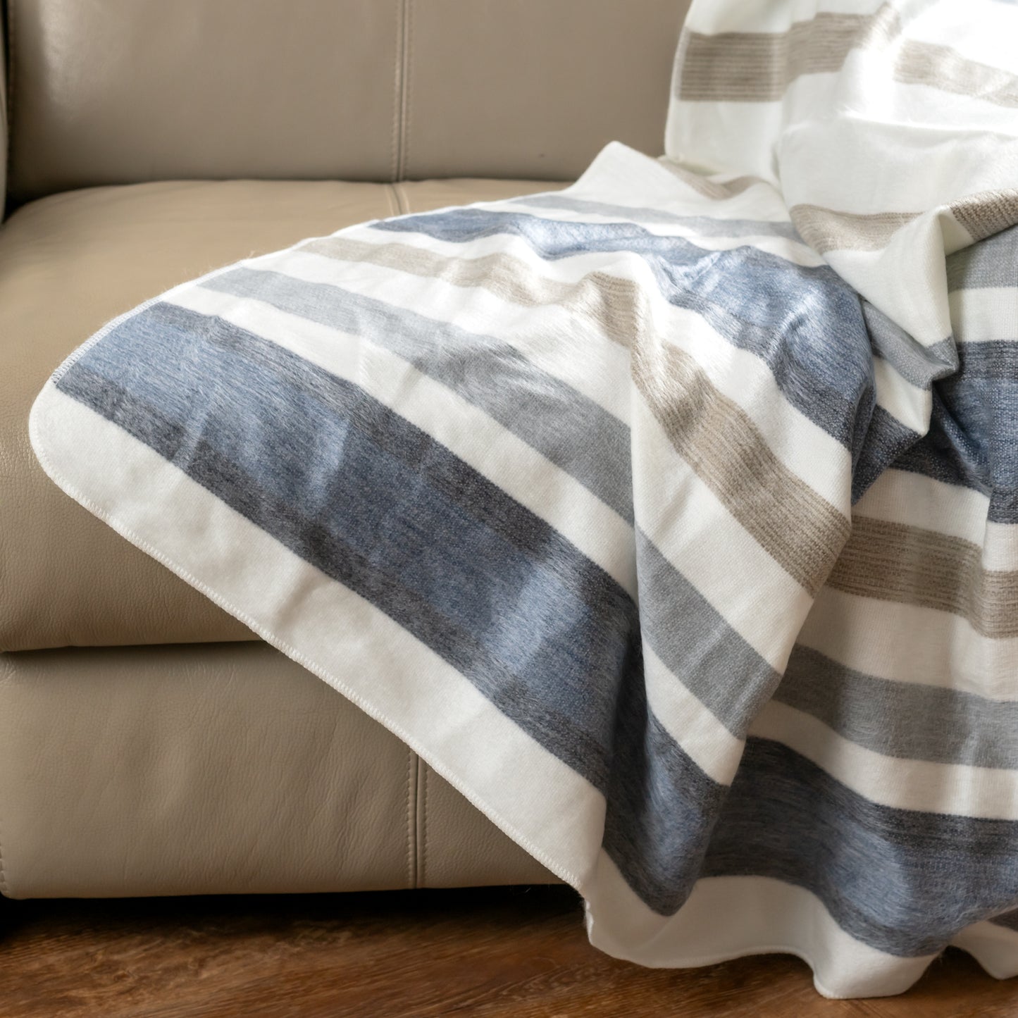 Edmonds Coastal Stripes Throw Alpaca Blanket - Striped - Brushed Alpaca Throw Blanket