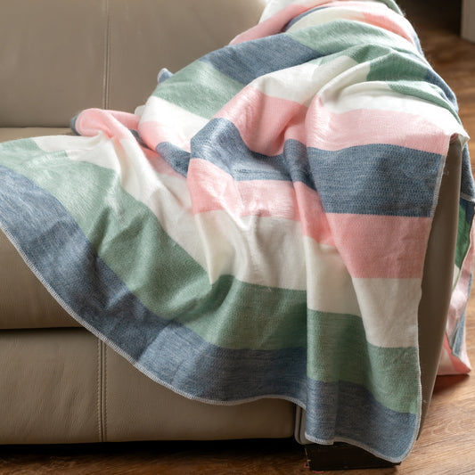 Seattle Spring Pastels Alpaca Throw Blanket - Striped - Brushed Alpaca Blanket