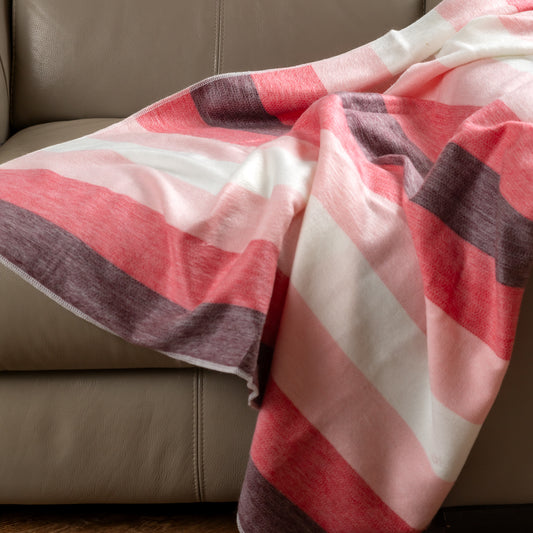 Pink Flamingo Alpaca Throw - Striped - Brushed Alpaca Blanket