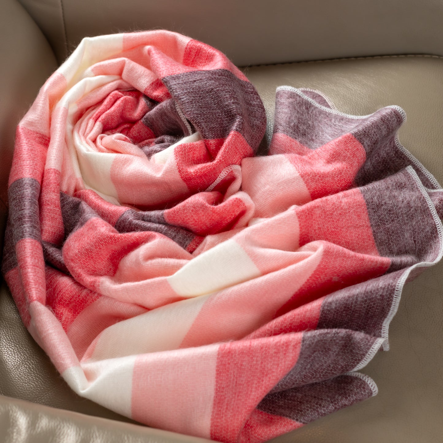 Pink Flamingo Alpaca Throw - Striped - Brushed Alpaca Blanket