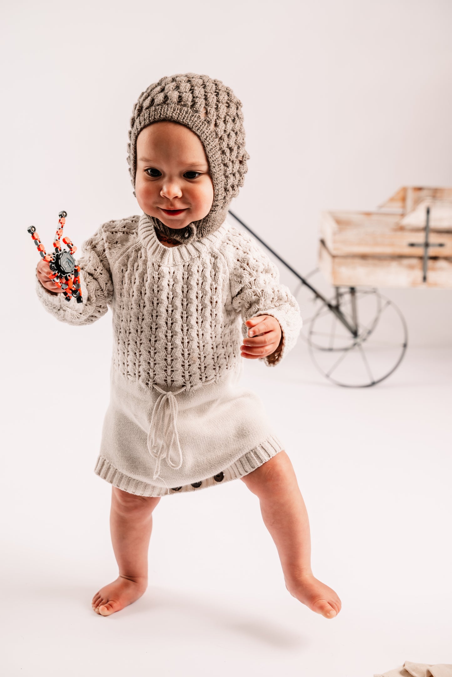 Child Alpaca Bonnet Hat with Buttons