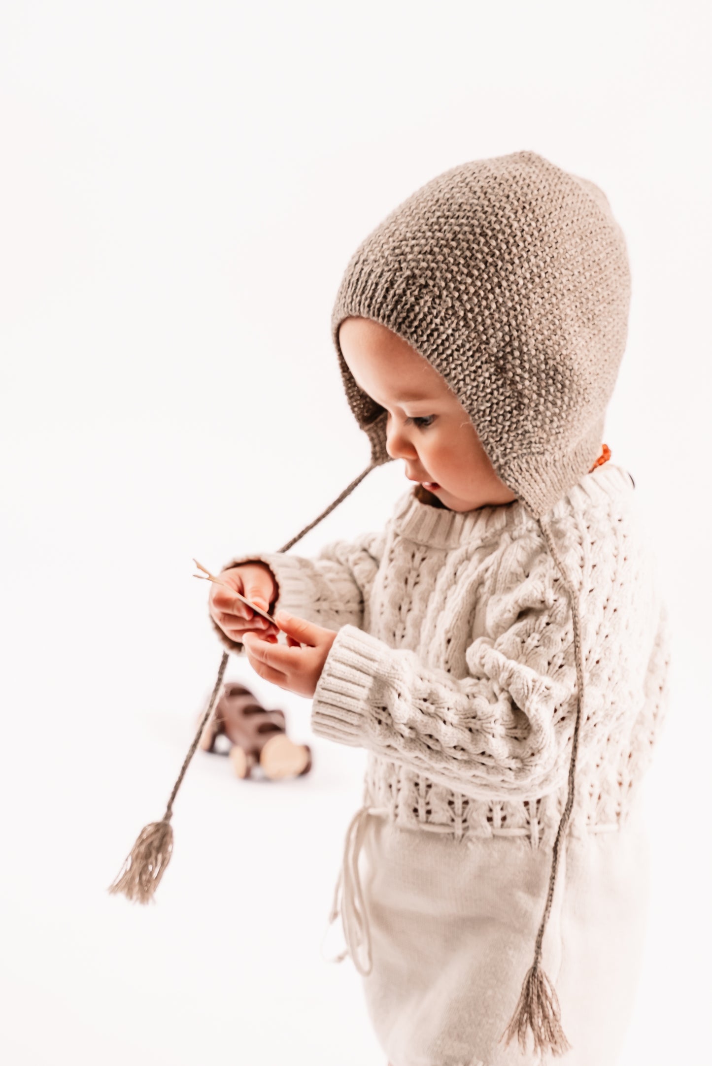 Child Alpaca Bonnet Hat with Tie Strings