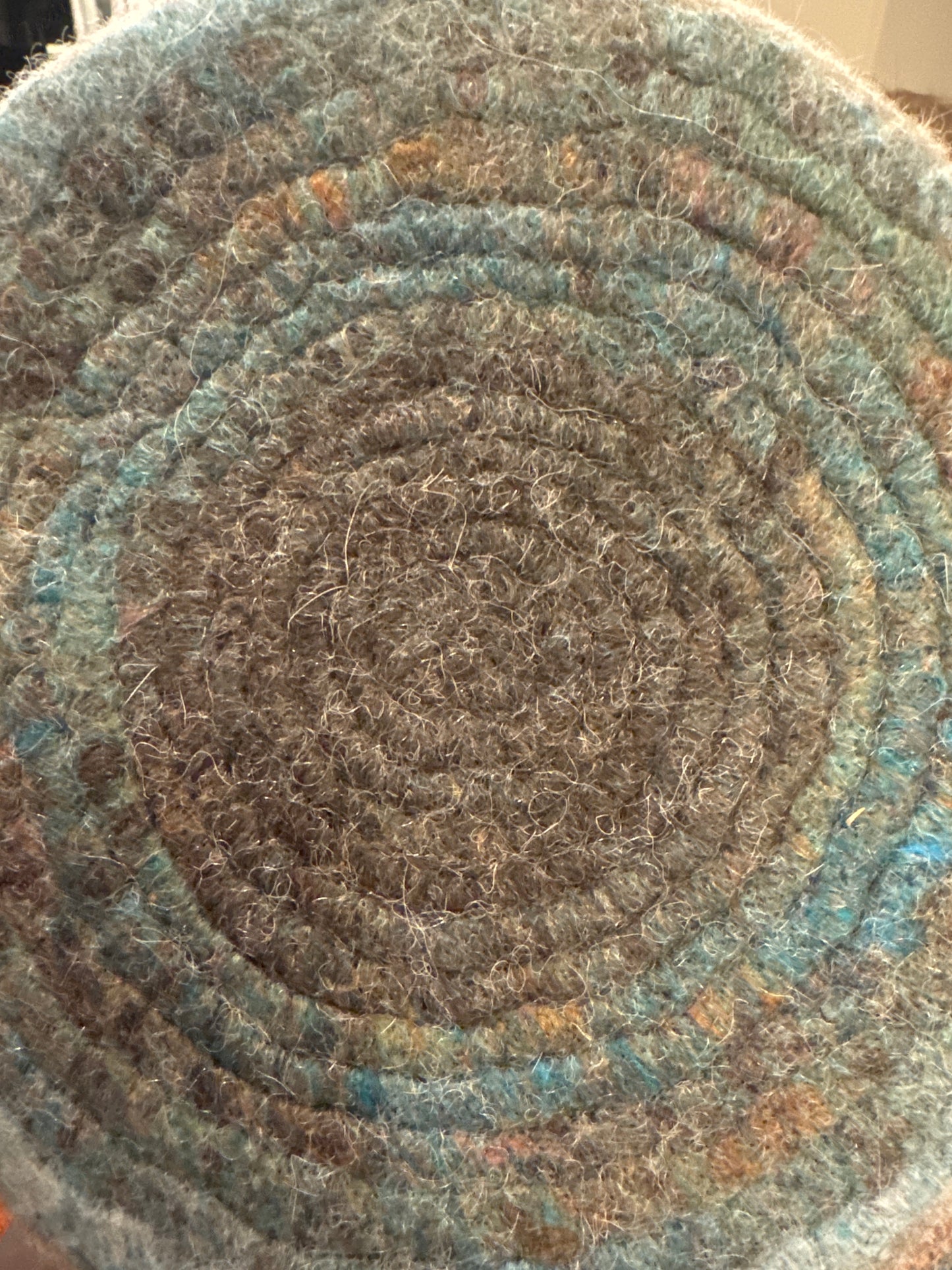 Blue/Green Trivet from Enchanted Farms Alpaca Fiber!! 7.5”