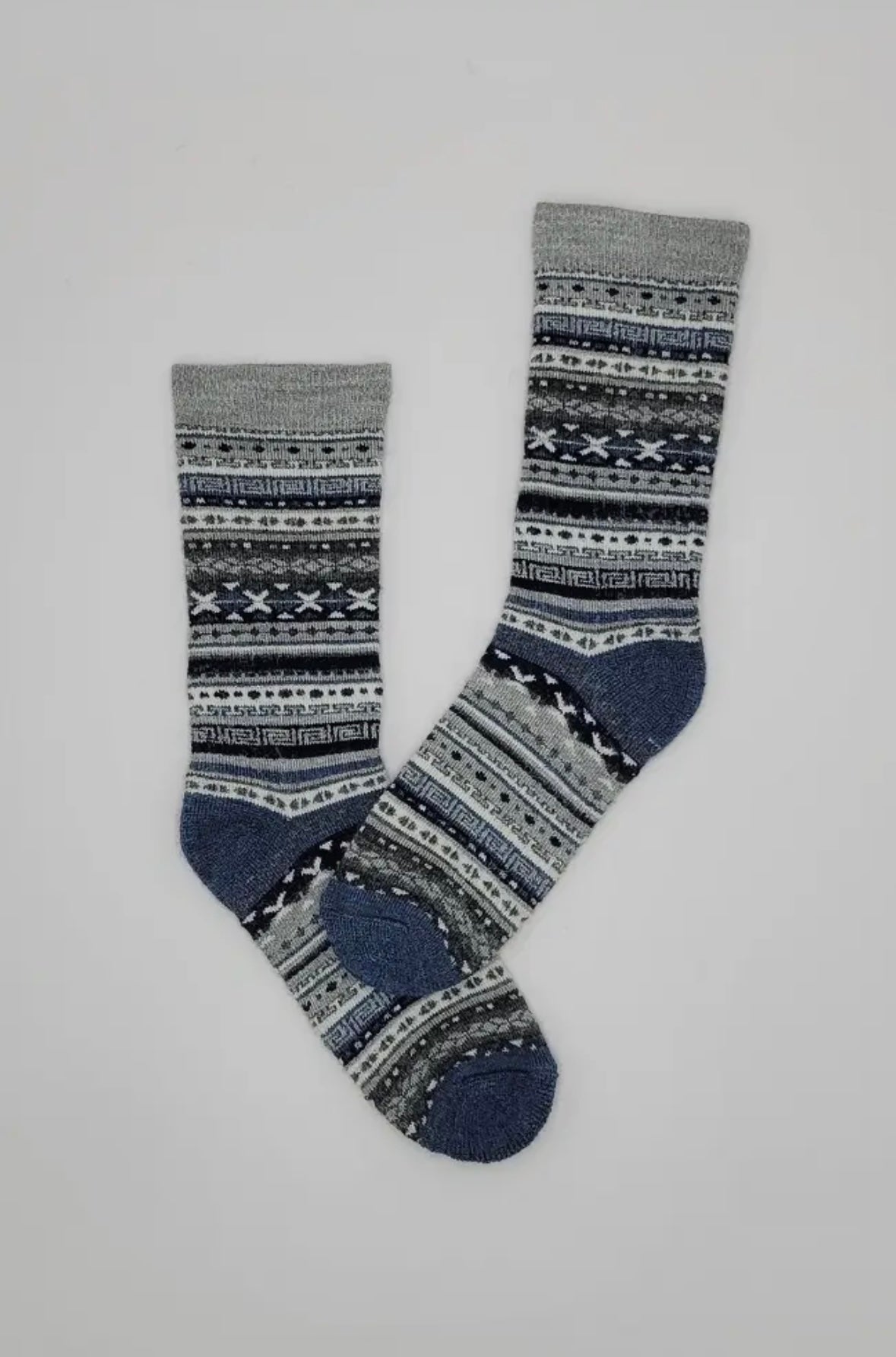 Grey/Blue Black Fair Isle | Alpaca Socks | Full Cushion