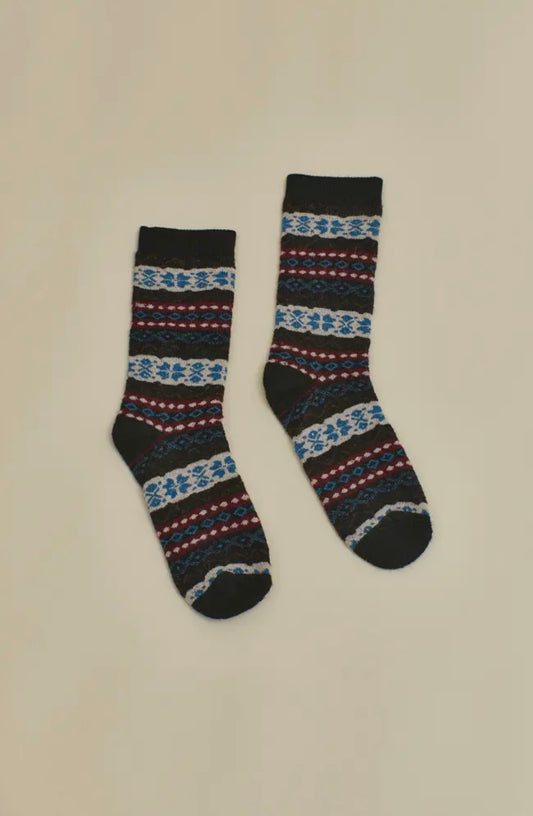 Black/Red/Blue Fair Isle | Alpaca Socks | Full Cushion