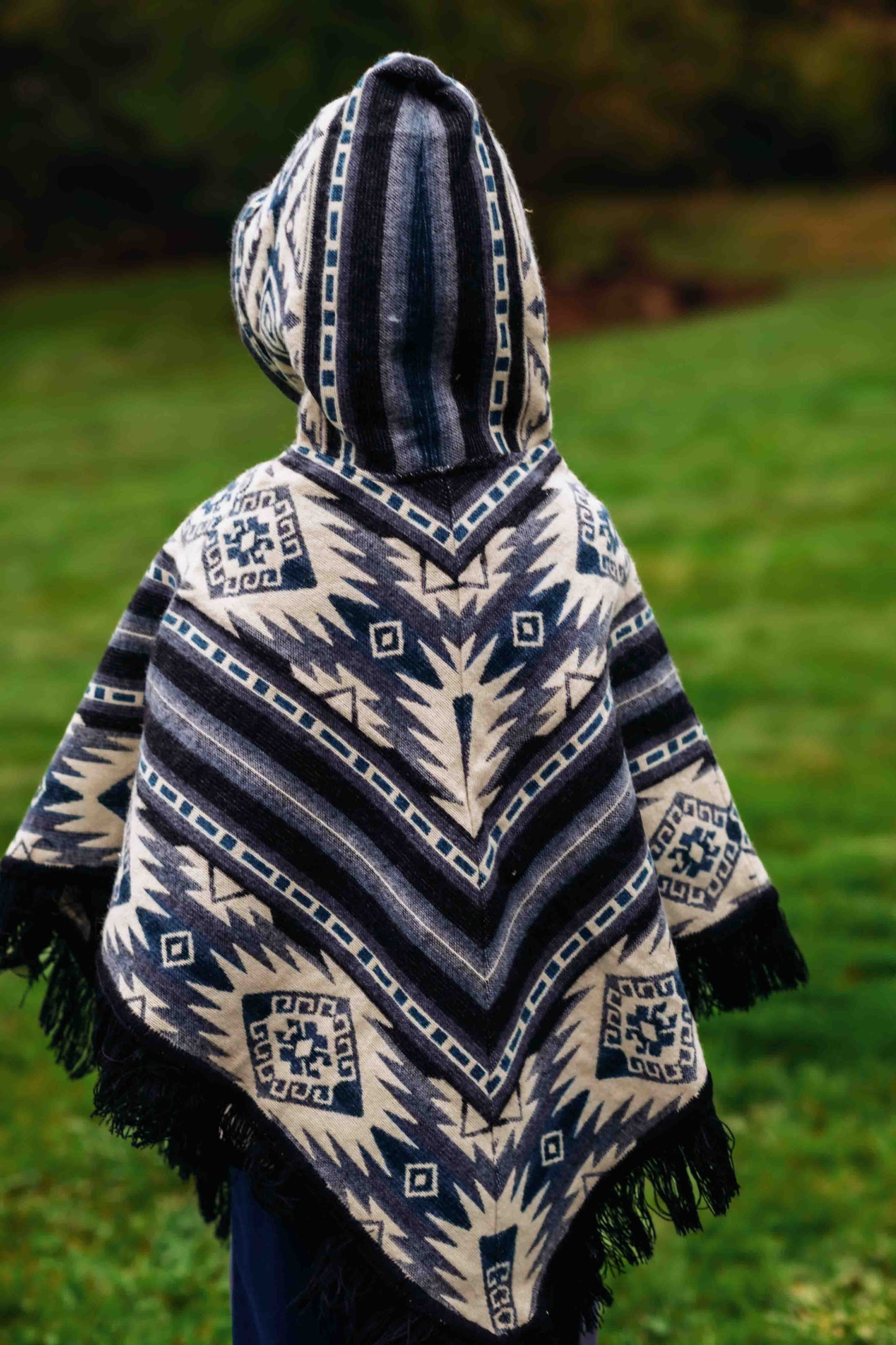 Little Kids Conquistador Alpaca Poncho - Boho - with Native Pattern Triangular Design