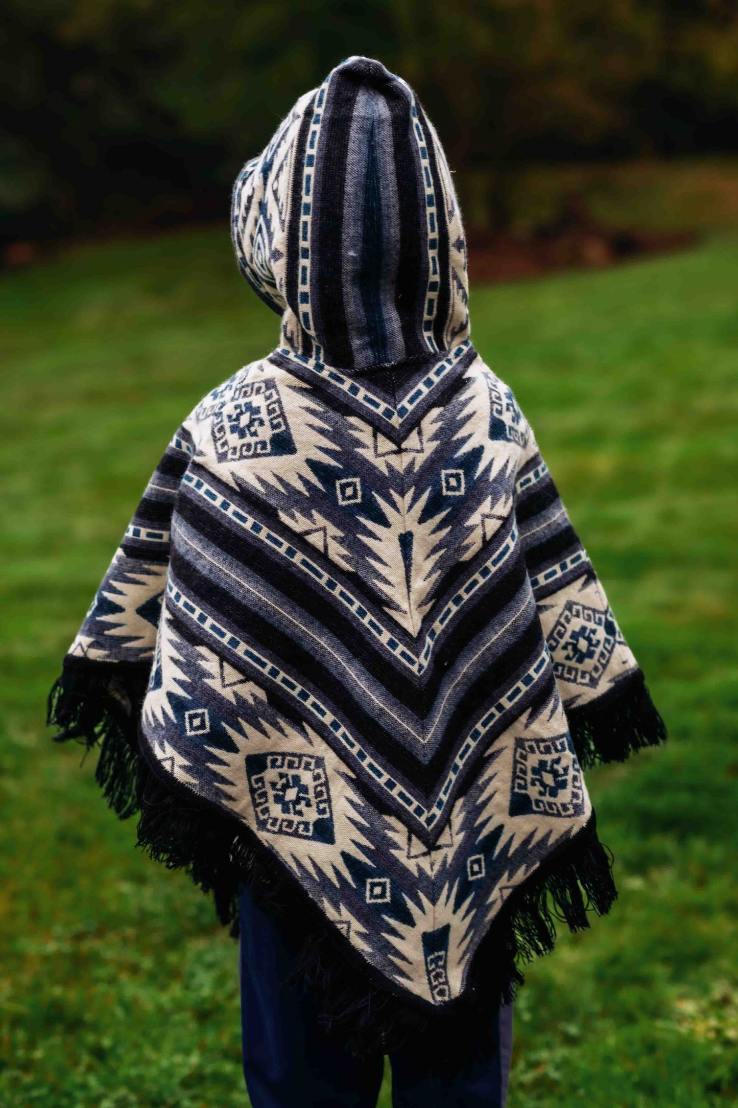 Little Kids Conquistador Alpaca Poncho - Boho - with Native Pattern Triangular Design