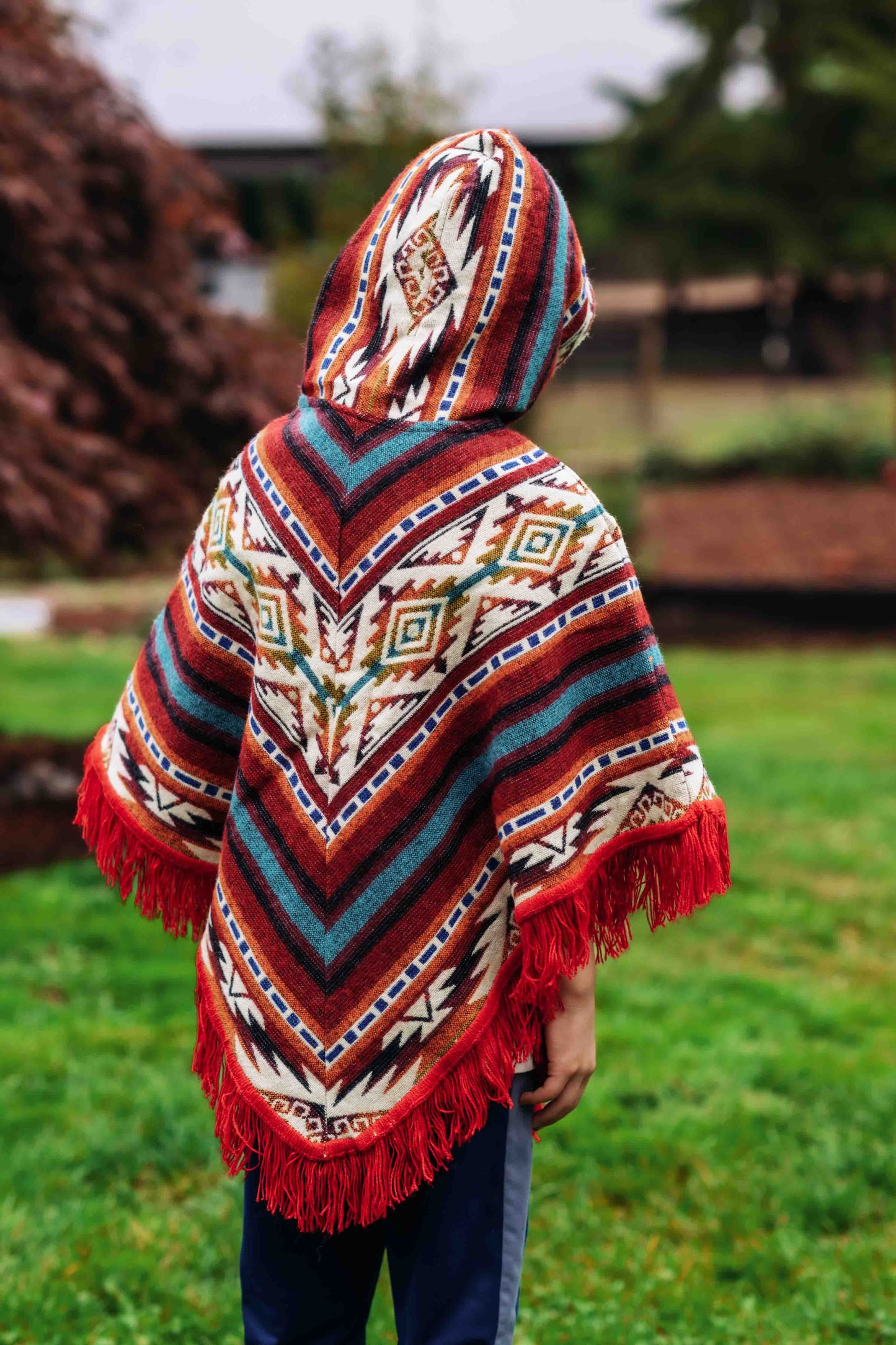 Little Kids Conquistador Alpaca Poncho - Boho - with Native Pattern Triangular Design