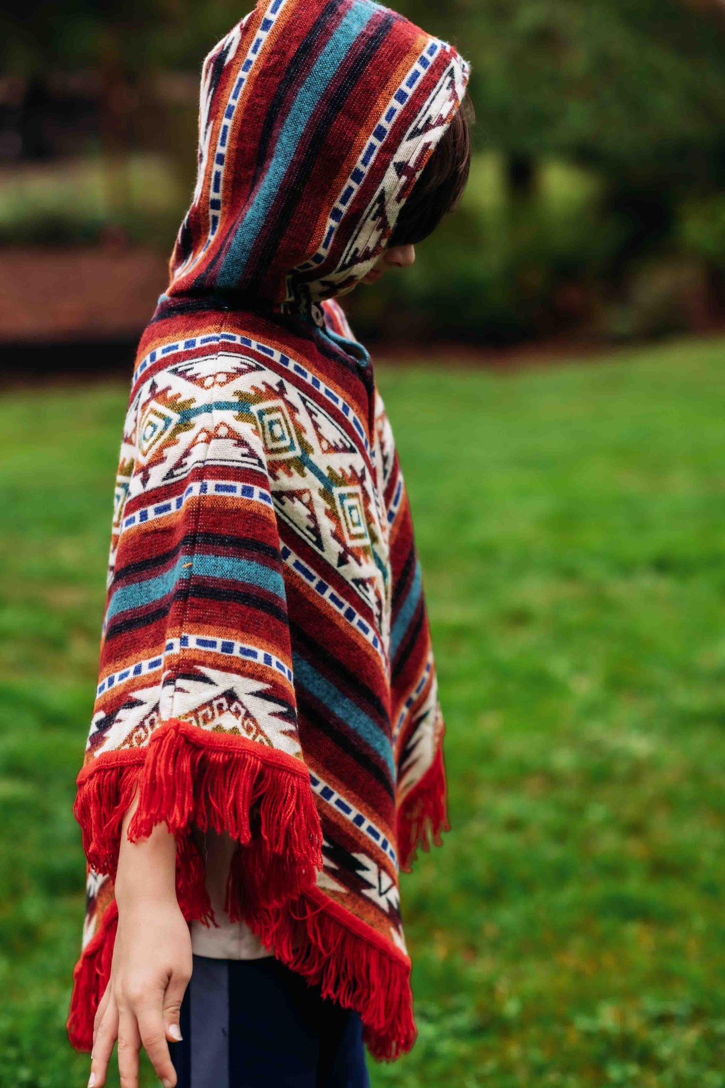 Little Kids Conquistador Alpaca Poncho - Boho - with Native Pattern Triangular Design