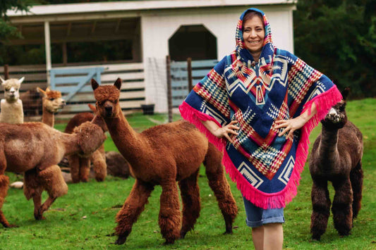 San Borjas - Pink - Alpaca Poncho with Native Pattern Triangular Design