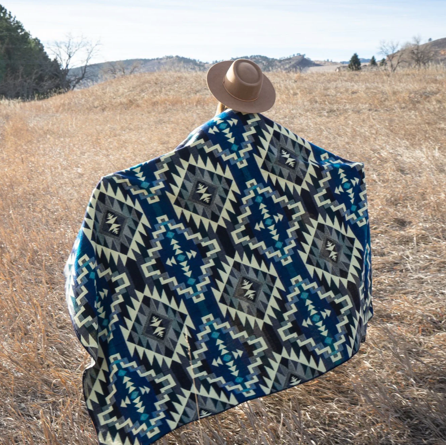 Alpaca Wool Blanket - Blue Chakana