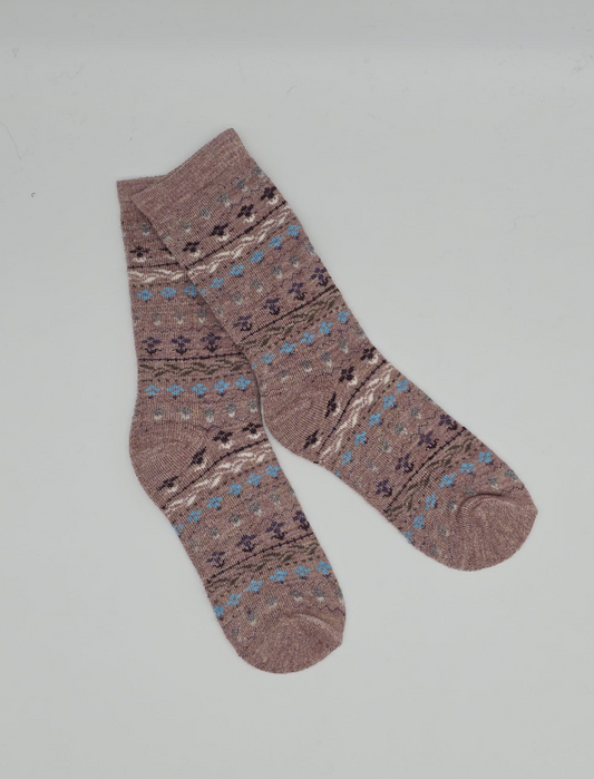 Blush Pink Flower Alpaca Socks | Light Cushion | Crew Socks