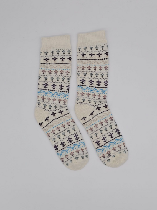 White Flower Alpaca Socks | Light Cushion | Crew Socks