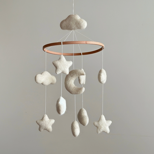 Cream Moon &amp; Stars Mobile – Soft Serenity for Your Nursery